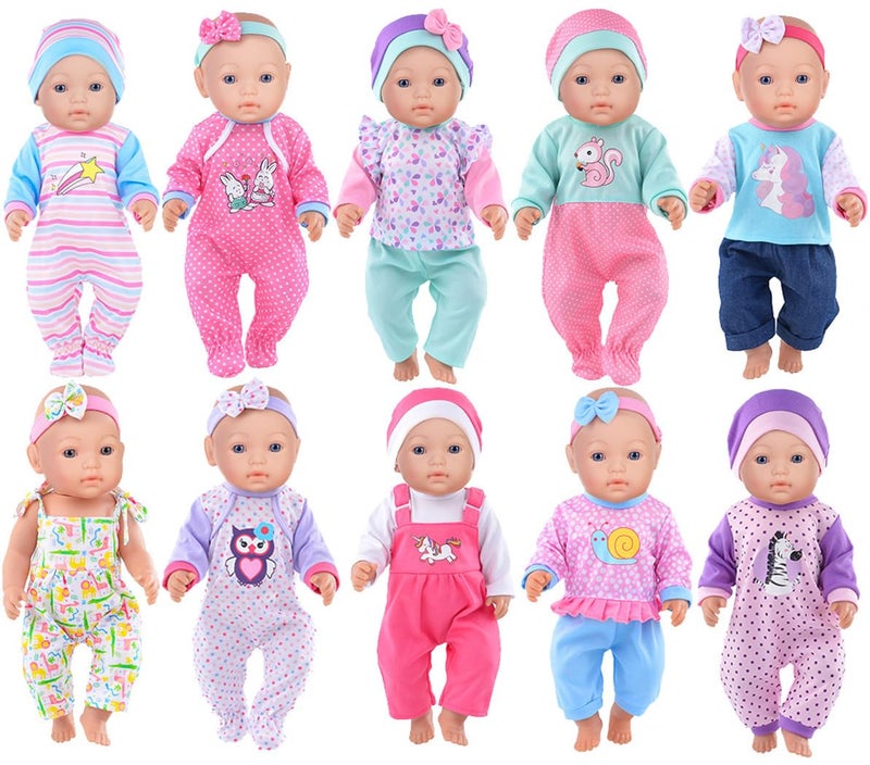 ibayda 10 Sets Doll Clothes Accessories Play Set Include Rompers Outfits for 14-16 inch Dolls and 43cm/17 inch New Baby Dolls (No Doll) - Image 1